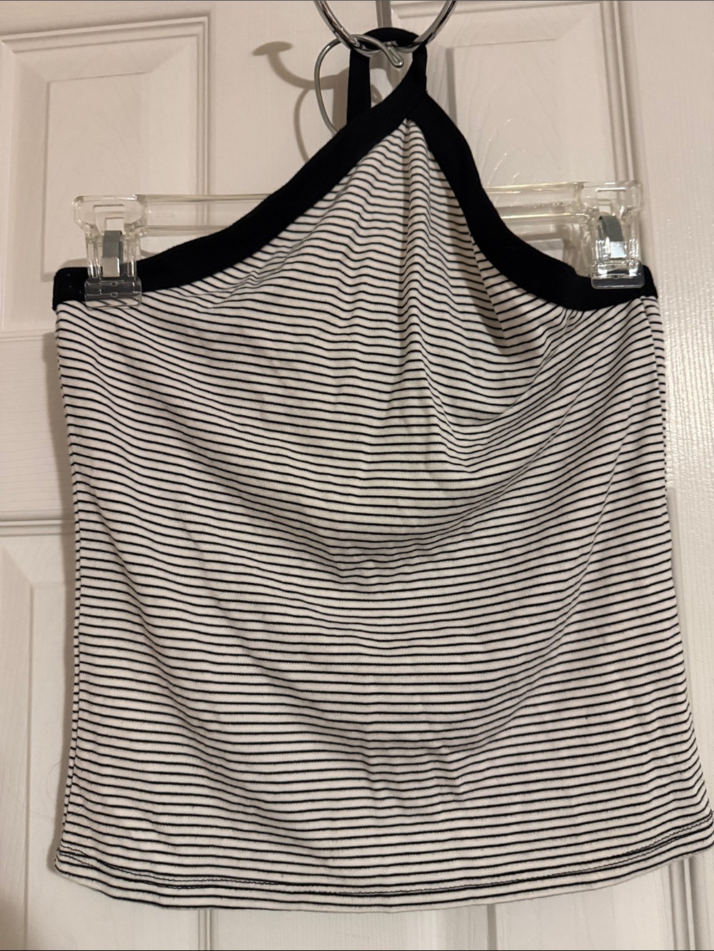 Garage White and Black Striped Halter Tank with Black Trim